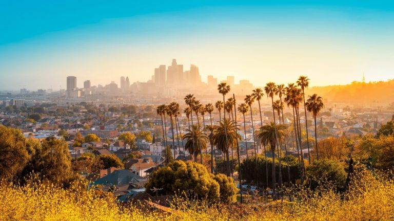 The,skyline,of,los,angeles,during,sunset