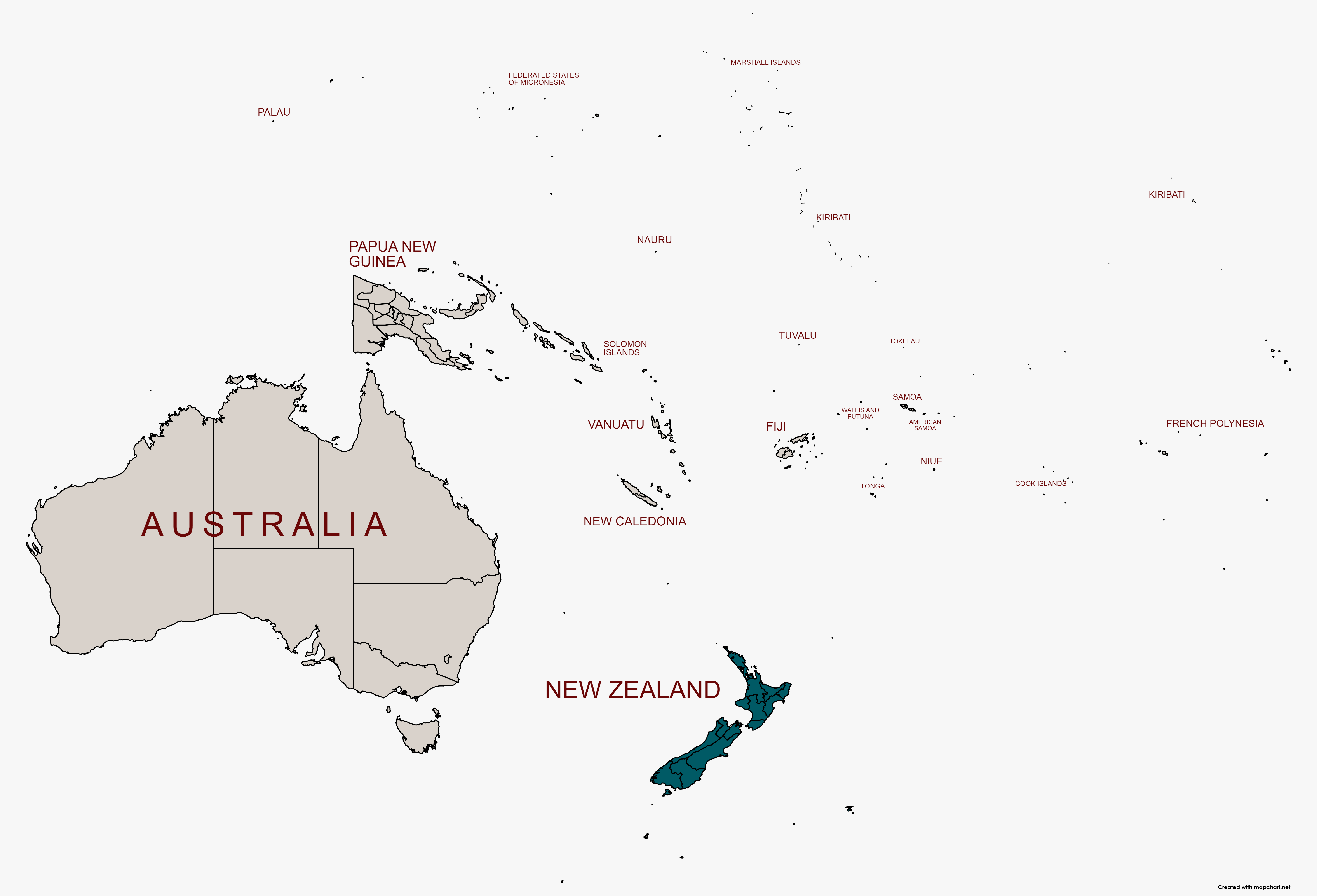 map of the world with New Zealand highlighted