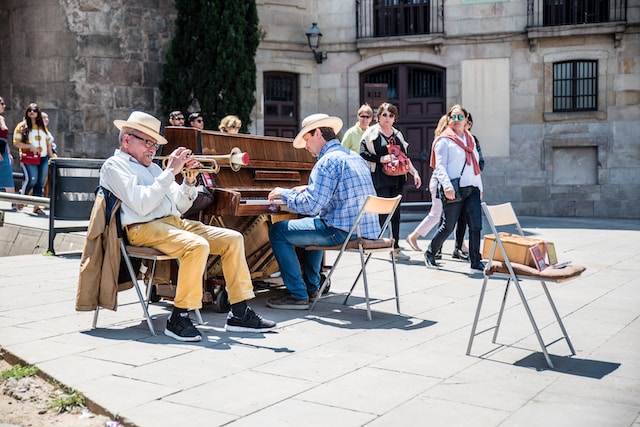 Spain street musicians busking