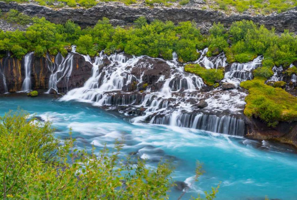 Hraunfossar And Barnafoss Waterfalls